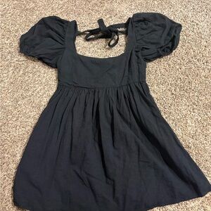 Jacqui E Black Puff Sleeve Mini Dress